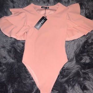 Pink ruffled arm bodysuit Boohoo